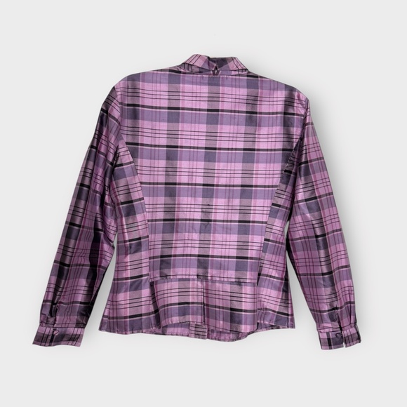 Vintage 1990s Ann Taylor Plaid Silk Button Down Purple & Pink Blouse - Picture 7 of 10